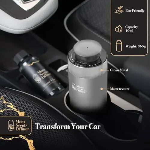 Car Diffuser for Essential Oils + Santal Scent Included Portable Waterless Air Freshener Built-in Battery Ultrasonic Cool Mist Humidifier with 9 Adjustable Modes Aromatherapy for Home Office Bedroom - 2