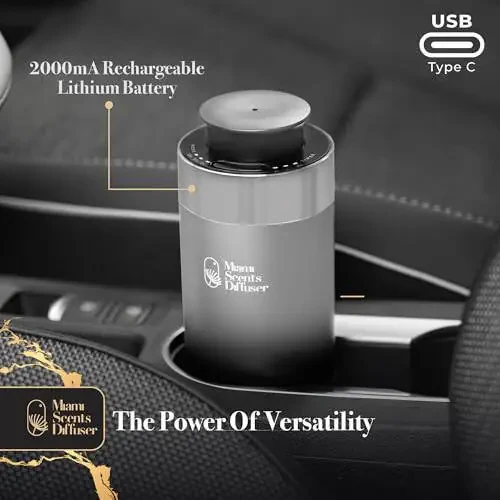 Car Diffuser for Essential Oils + Santal Scent Included Portable Waterless Air Freshener Built-in Battery Ultrasonic Cool Mist Humidifier with 9 Adjustable Modes Aromatherapy for Home Office Bedroom - 3