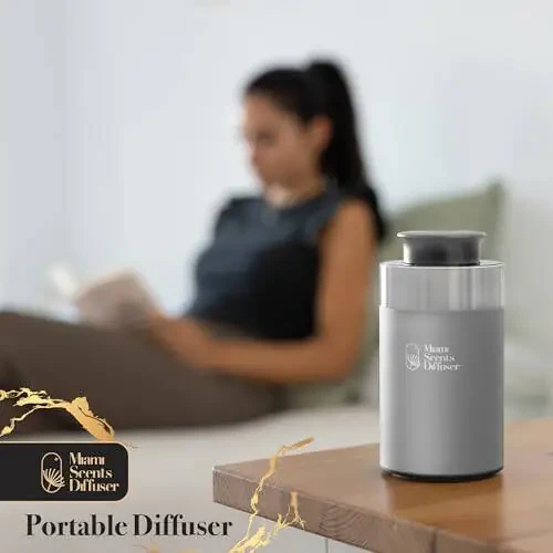 Car Diffuser for Essential Oils + Santal Scent Included Portable Waterless Air Freshener Built-in Battery Ultrasonic Cool Mist Humidifier with 9 Adjustable Modes Aromatherapy for Home Office Bedroom - 4