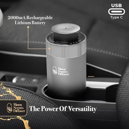 Car Diffuser for Essential Oils + Santal Scent Included Portable Waterless Air Freshener Built-in Battery Ultrasonic Cool Mist Humidifier with 9 Adjustable Modes Aromatherapy for Home Office Bedroom - 3