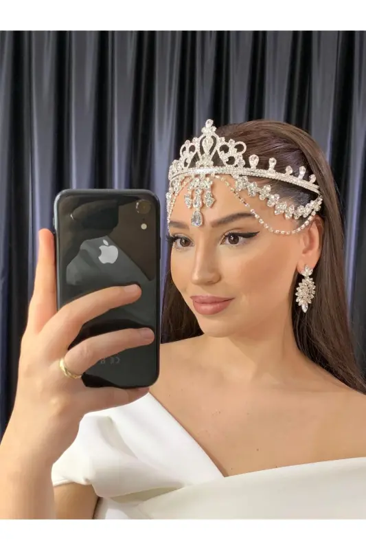 Taşlı Alınlık Gelin Düğün Nişan Kına Alınlık Hürrem-beyaz - 2