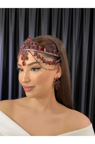 Taşlı Alınlık Gelin Düğün Nişan Kına Alınlık Hürrem - BORDO - BEYOĞLU NİŞANTAŞI (1)