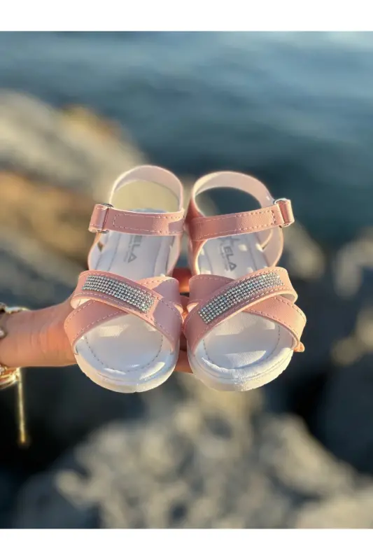 Taşlı Şık Çocuk Sandalet ,bebek Sandalet ,kaydırmaz Yazlık Çocuk Ayakkabısı-Pembetaşlı - BOLD BOUTIQUE