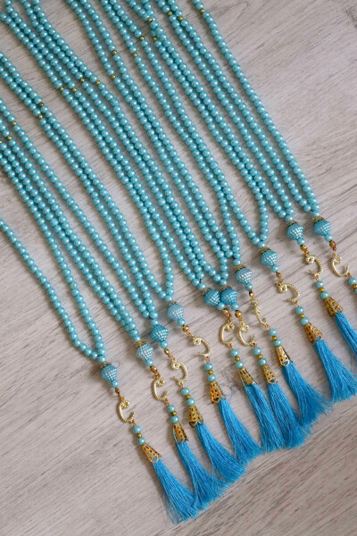 Tasseled Beaded Tasbih Turquoise With Tassels 20 pcs T301 - 1