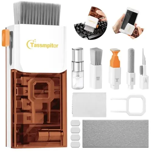Tassmpitor Laptop Screen Keyboard Cleaner Kit, All in 1 Electronics Cleaning Tool for MacBook iPad iPhone Pro Cell Phone, Brush Tool for Tablet, Computer, PC Monitor,TV Camera Lens with Patent, Brown - 6