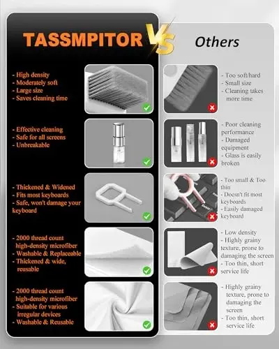 Tassmpitor Laptop Ekran Klaviatura Tozalash Komplekti, MacBook iPad iPhone Pro Uyali Telefon uchun 1 da 1 Elektron Tozalash Vositasi, Planshet, Kompyuter, PC Monitor, TV Kamera Lenza uchun Patentli Cho'tka Vositasi, Binafsha - 4