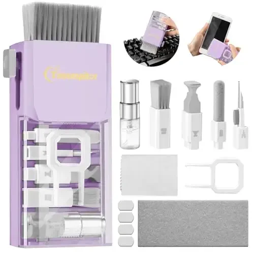 Tassmpitor Laptop Screen Keyboard Cleaner Kit, All in 1 Electronic Cleaning Tool for MacBook iPad iPhone Pro Cell Phone, Brush Tool for Tablet, Computer, PC Monitor,TV Camera Lens with Patent, Purple - 5