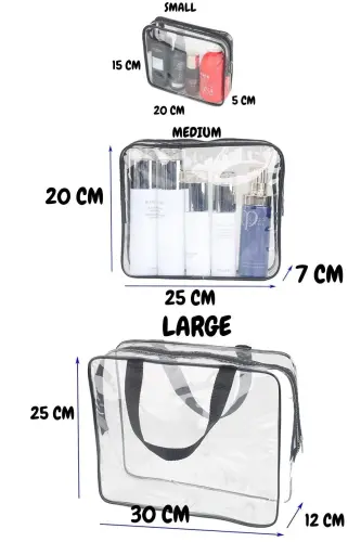 Tatil, Plaj, Kozmetik ,makyaj Bakım Çantası Seti, Şeffaf Su Geçirmez , 3 Adet Çanta-3'lü ŞEFFAF - BYBABY (1)