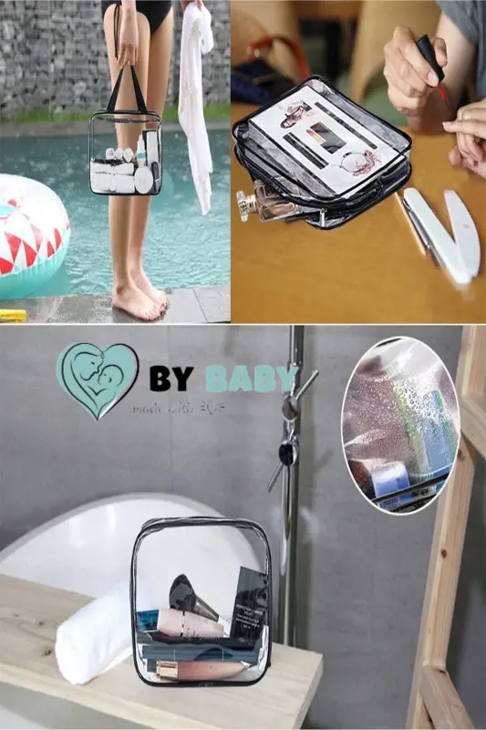 Tatil, Plaj, Kozmetik ,makyaj Bakım Çantası Seti, Şeffaf Su Geçirmez , 3 Adet Çanta-3'lü ŞEFFAF - 4