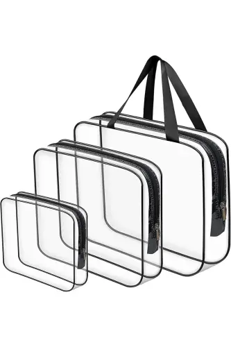 Tatil, Plaj, Kozmetik ,makyaj Bakım Çantası Seti, Şeffaf Su Geçirmez , 3 Adet Çanta-3'lü ŞEFFAF 