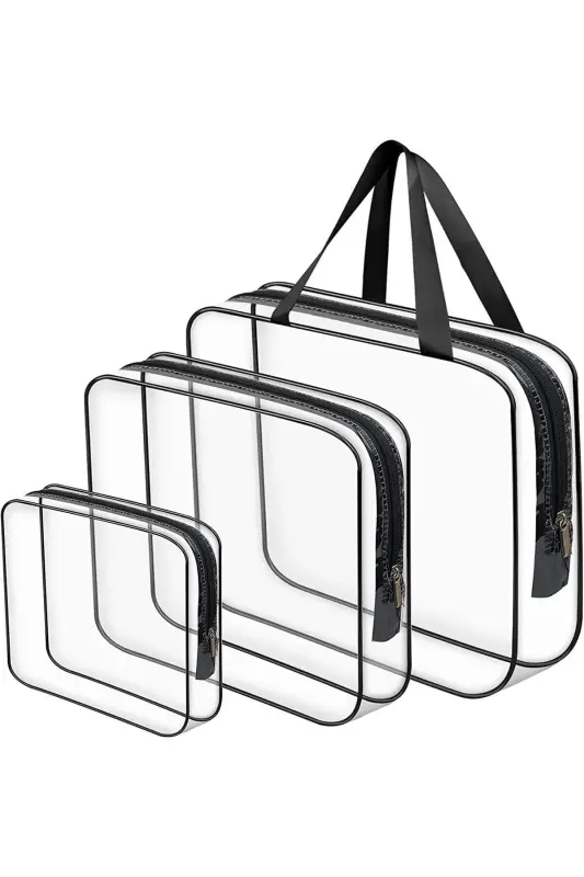 Tatil, Plaj, Kozmetik ,makyaj Bakım Çantası Seti, Şeffaf Su Geçirmez , 3 Adet Çanta-3'lü ŞEFFAF - 1