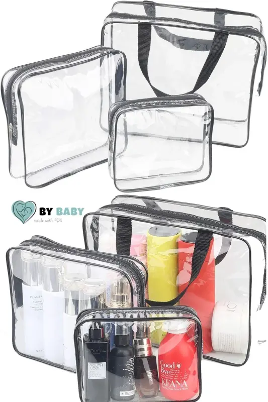 Tatil, Plaj, Kozmetik ,makyaj Bakım Çantası Seti, Şeffaf Su Geçirmez , 3 Adet Çanta-3'lü ŞEFFAF - 3