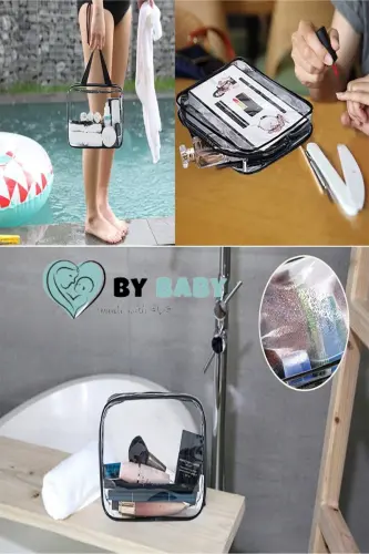 Tatil, Plaj, Kozmetik ,makyaj Bakım Çantası Seti, Şeffaf Su Geçirmez , 3 Adet Çanta-3'lü ŞEFFAF - 4