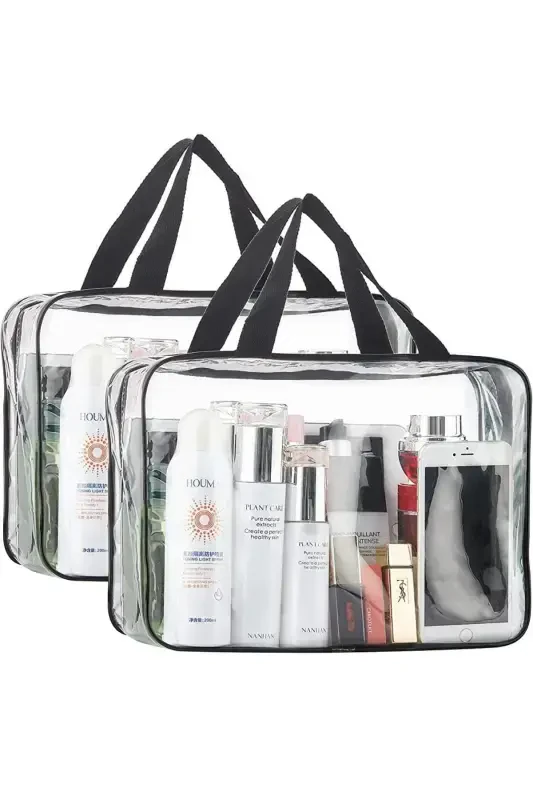 Tatil, Plaj, Kozmetik ,makyaj Bakım Çantası Seti, Şeffaf Su Geçirmez , Büyük Boy 2 Adet Çanta - 1