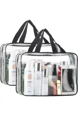 Ta'til, plyaj, kosmetika, makiyaj Bakım çantası seti, shaffof suv o'tkazmaydigan, katta o'lchamli 2 dona sumka-2'li shaffof - 1