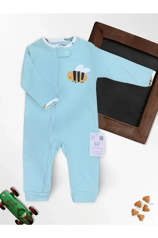 Tatli asalari %100 tabiiy paxta 3 dona chaqaloq kombinezoni 0-18 oy (UNISEX)-sariq oq ko'k - 5