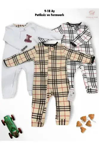 Татли Берри %100 Пахта 3'ли Бебек Тулум 0-18 Ой (UNISEX)-кахве - 1