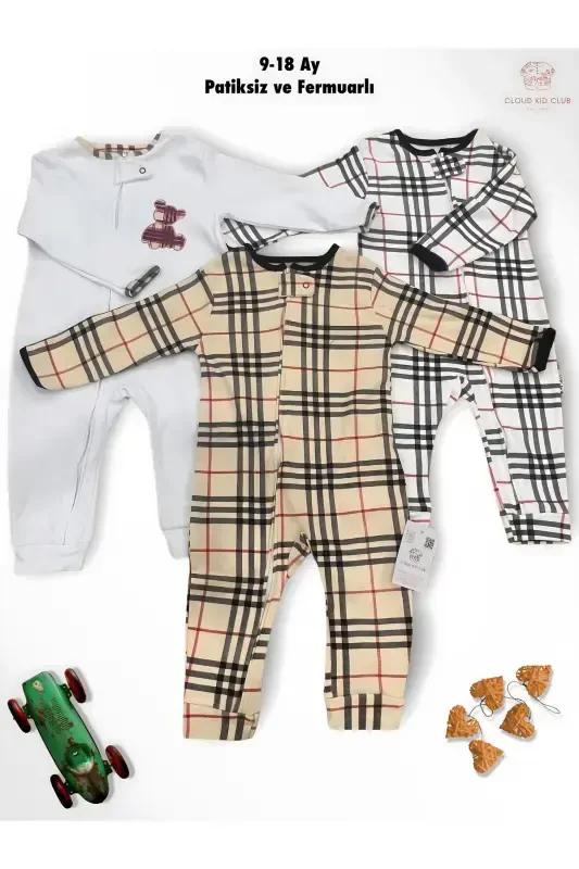 Татли Берри %100 Пахта 3'ли Бебек Тулум 0-18 Ой (UNISEX)-кахве - 1