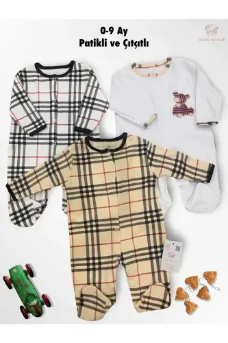 Татли Берри %100 Пахта 3'ли Бебек Тулум 0-18 Ой (UNISEX)-кахве - 2