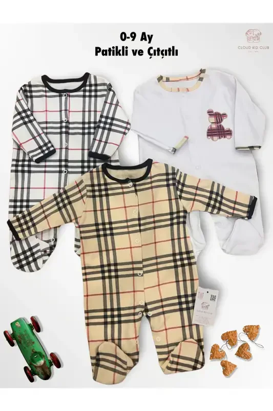 Татли Берри %100 Пахта 3'ли Бебек Тулум 0-18 Ой (UNISEX)-кахве - 2