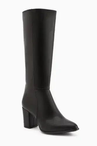 Tatum Black Pointed Toe Mid Heel Women's Boot - Black - LIMOYA (1)