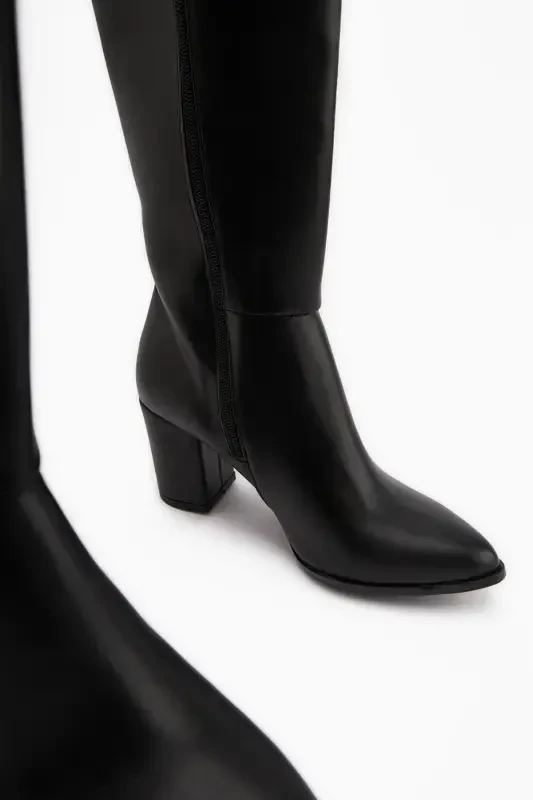 Tatum Black Pointed Toe Mid Heel Women's Boot - Black - 6
