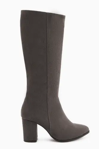 Tatum Gri Sivri Burunlu Orta Topuklu Kadın Çizme-Gri - 1