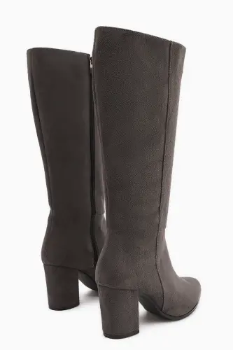 Tatum Gri Sivri Burunlu Orta Topuklu Kadın Çizme-Gri - 4