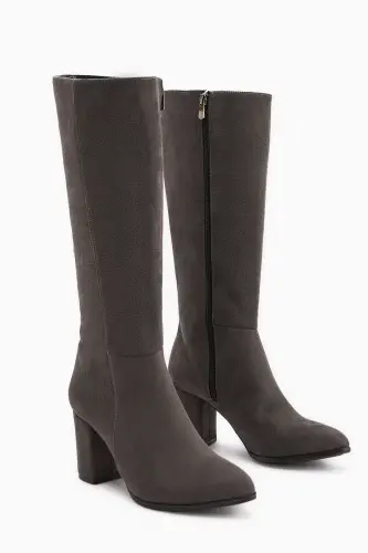 Tatum Gri Sivri Burunlu Orta Topuklu Kadın Çizme-Gri - 3