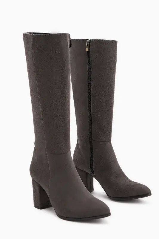 Tatum Gri Sivri Burunlu Orta Topuklu Kadın Çizme-Gri - 3