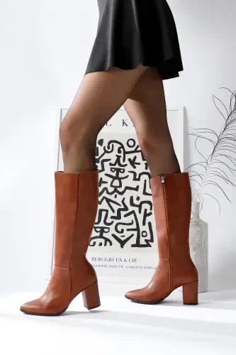 Tatum Taba Pointed Toe Mid Heel Women's Boot-Taba - LIMOYA (1)