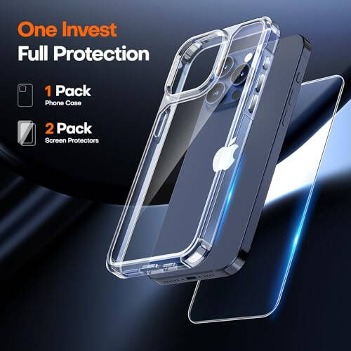 TAURI 3-in-1 iPhone 15 Pro Max Case, Clear, [No Yellowing], with 2X Screen Protector, [15 FT Military-Grade Protection] Shockproof Case for iPhone 15 Pro Max 6.7 inch - 35