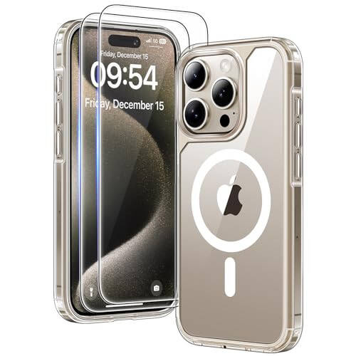 TAURI 3-in-1 iPhone 15 Pro Max Case, Clear, [No Yellowing], with 2X Screen Protector, [15 FT Military-Grade Protection] Shockproof Case for iPhone 15 Pro Max 6.7 inch - 28