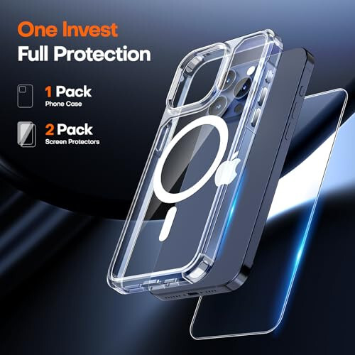 TAURI 3-in-1 iPhone 15 Pro Max Case, Clear, [No Yellowing], with 2X Screen Protector, [15 FT Military-Grade Protection] Shockproof Case for iPhone 15 Pro Max 6.7 inch - 30