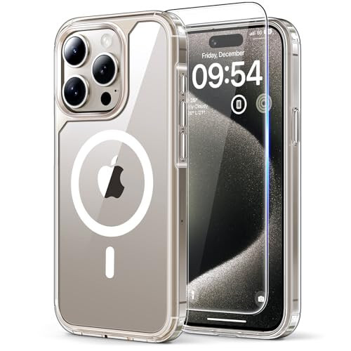 TAURI 3-in-1 iPhone 15 Pro Max Case, Clear, [No Yellowing], with 2X Screen Protector, [15 FT Military-Grade Protection] Shockproof Case for iPhone 15 Pro Max 6.7 inch - 32