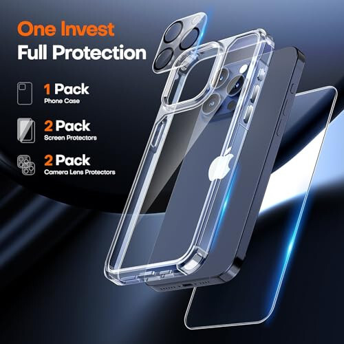 TAURI 3-in-1 iPhone 15 Pro Max Case, Clear, [No Yellowing], with 2X Screen Protector, [15 FT Military-Grade Protection] Shockproof Case for iPhone 15 Pro Max 6.7 inch - 22