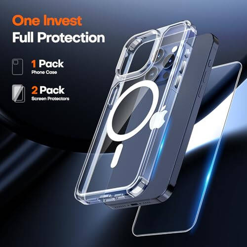 TAURI 3-in-1 iPhone 15 Pro Max Case, Clear, [No Yellowing], with 2X Screen Protector, [15 FT Military-Grade Protection] Shockproof Case for iPhone 15 Pro Max 6.7 inch - 18