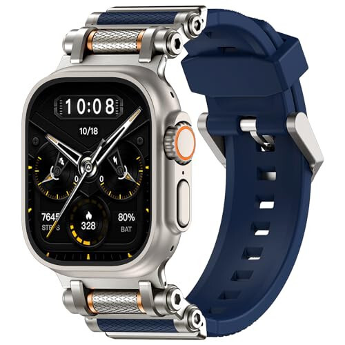 TAURI Apple Watch Ultra 2/ Ultra 49 mm uchun mo'ljallangan Apple Watch Band [Suvli silikon + zanglamaydigan po'lat metall ulash tasmasi] Series 10/9/8/7/6/SE/5/4/3/2/1 46 mm/45 mm/44 mm/42 mm uchun, ko'k - 1