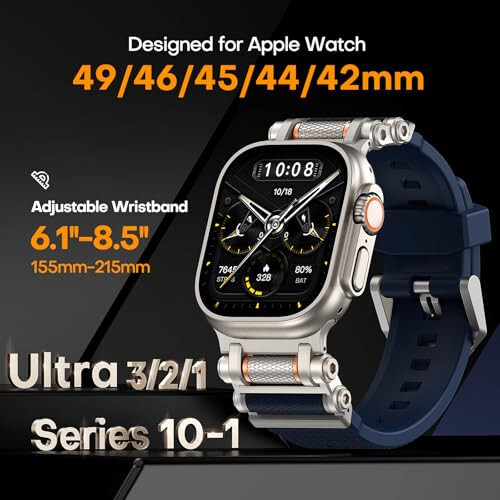 TAURI Apple Watch Ultra 2/ Ultra 49mm için Tasarlanmış Apple Watch Bandı [Sıvı Silikon + Paslanmaz Çelik Metal Bağlantı Bandı] Series 10/9/8/7/6/SE/5/4/3/2/1 46mm/45mm/44mm/42mm için, Donan Mavi - 2