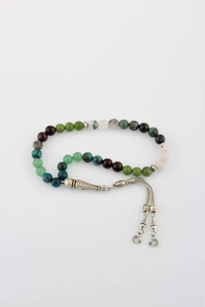 Taurus Zodiac 33 pcs Rosary Apatite-tourmaline-jade-ruby-rutilated quartz-aventurine-chrysocolla - OSMANLI DOĞAL TAŞ