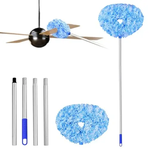 Heonay Ceiling Fan Cleaner Duster Reusable Microfiber Ceiling Fan Blade Cleaner Removable Duster with Extension Pole Adjusts 13 to 49.7 Inch for Cleaning Walls Furniture Door Window Top (Blue White) - 1