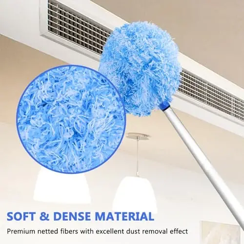 Heonay Ceiling Fan Cleaner Duster Reusable Microfiber Ceiling Fan Blade Cleaner Removable Duster with Extension Pole Adjusts 13 to 49.7 Inch for Cleaning Walls Furniture Door Window Top (Blue White) - 5