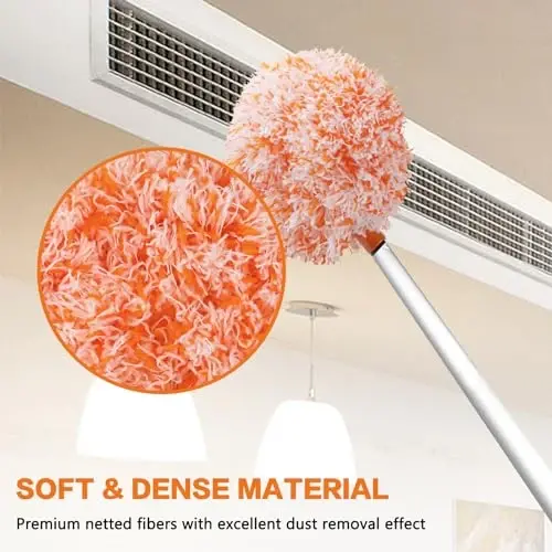 Ceiling Fan Cleaner Duster Reusable Microfiber Ceiling Fan Blade Cleaner Removable Duster with Extension Pole Adjusts 13 to 49.7 Inch for Cleaning Walls Furniture Door Window Top (Orange White) - 5