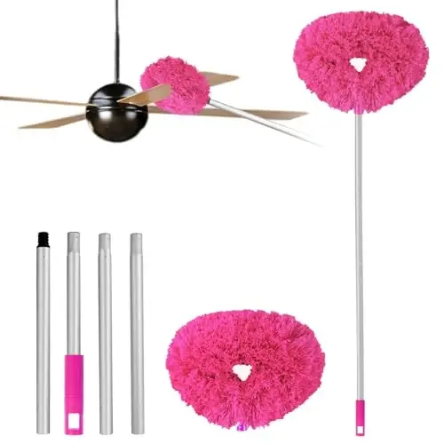Ceiling Fan Cleaner Duster Reusable Microfiber Ceiling Fan Blade Cleaner Removable Duster with Extension Pole Adjusts 13 to 49.7 Inch for Cleaning Walls Bookshelves Furniture Door Window Top (Rosy) 