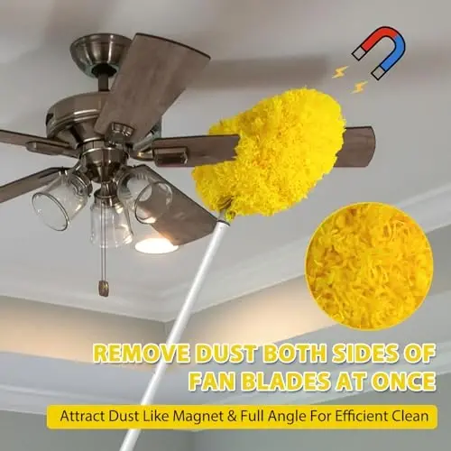 Ceiling Fan Cleaner Duster High Ceiling Extended Fan Blade Cleaner from 13 to 50 Inch Reusable Microfiber Ceiling Fan Duster with Extension Handle for Furniture Bookshelves Wall Door (Yellow) - 2