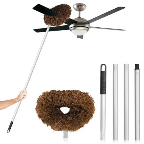 Ceiling Fan Cleaner Duster High Ceiling Extended Fan Blade Cleaner from 13 to 50 Inch Reusable Microfiber Ceiling Fan Duster with Extension Handle for Furniture Bookshelves Wall Door (Brown) 