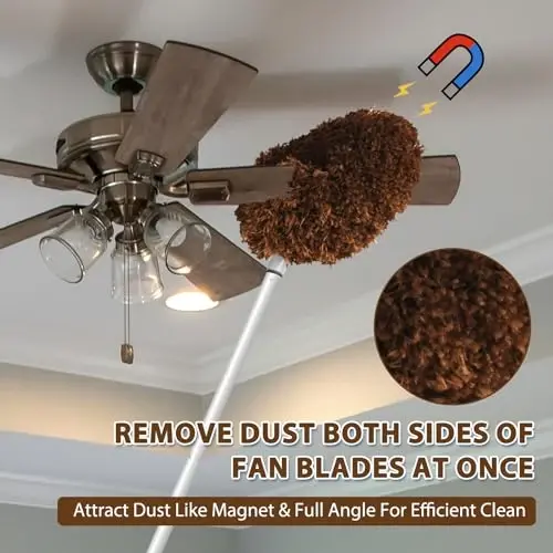 Ceiling Fan Cleaner Duster High Ceiling Extended Fan Blade Cleaner from 13 to 50 Inch Reusable Microfiber Ceiling Fan Duster with Extension Handle for Furniture Bookshelves Wall Door (Brown) - 2