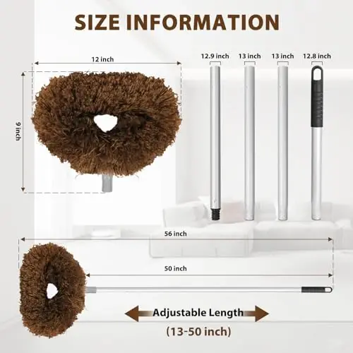 Ceiling Fan Cleaner Duster High Ceiling Extended Fan Blade Cleaner from 13 to 50 Inch Reusable Microfiber Ceiling Fan Duster with Extension Handle for Furniture Bookshelves Wall Door (Brown) - 5