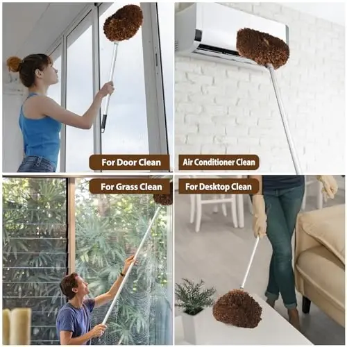 Ceiling Fan Cleaner Duster High Ceiling Extended Fan Blade Cleaner from 13 to 50 Inch Reusable Microfiber Ceiling Fan Duster with Extension Handle for Furniture Bookshelves Wall Door (Brown) - 6