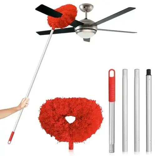 Ceiling Fan Cleaner Duster High Ceiling Extended Fan Blade Cleaner from 13 to 50 Inch Reusable Microfiber Ceiling Fan Duster with Extension Handle for Furniture Bookshelves Wall Door (Red) - 1